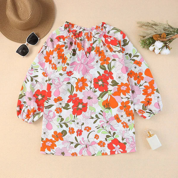 Léa Bleach® | chemise rétro à col v - Fleurs